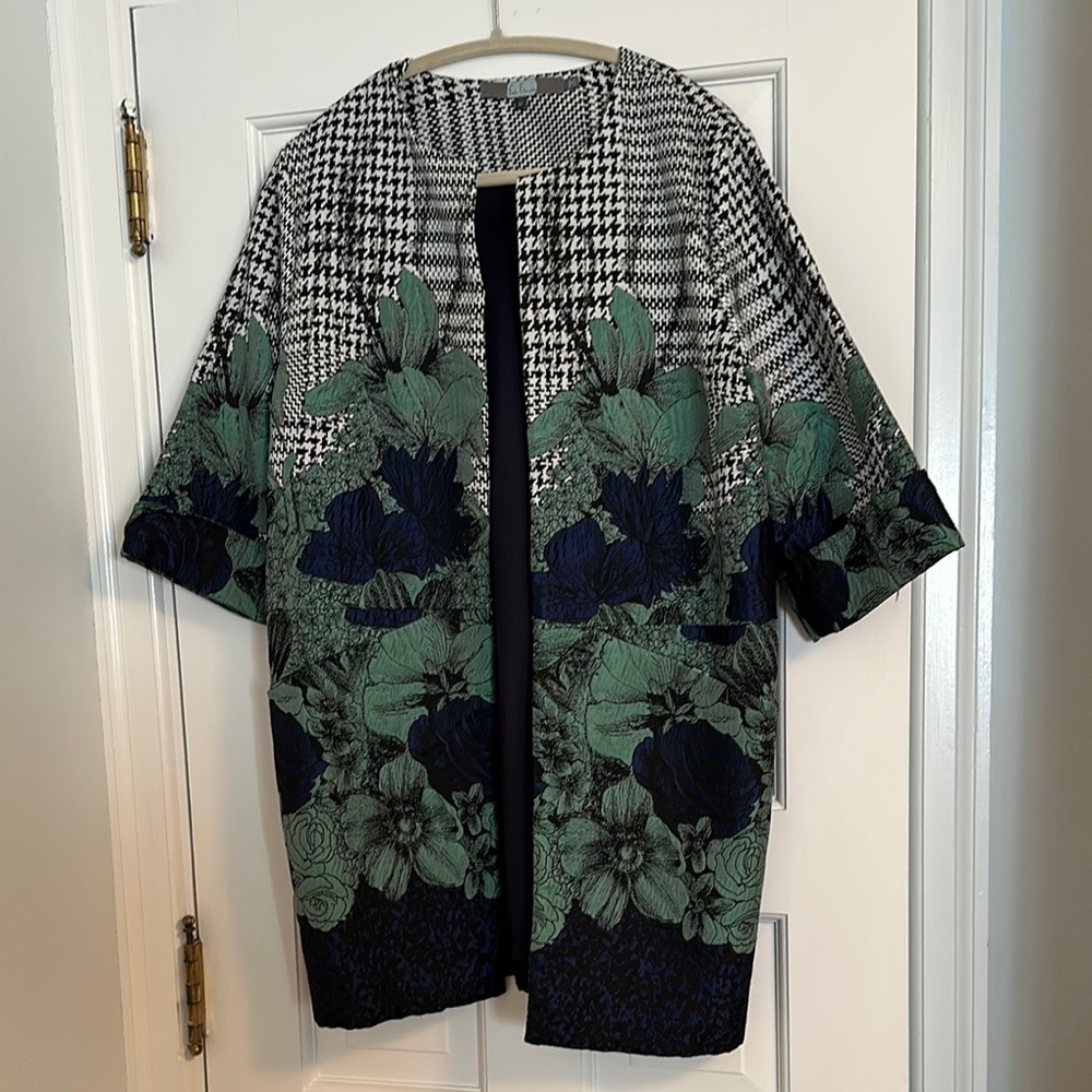 Eva Franco Floral & Houndstooth Open Front Jacket